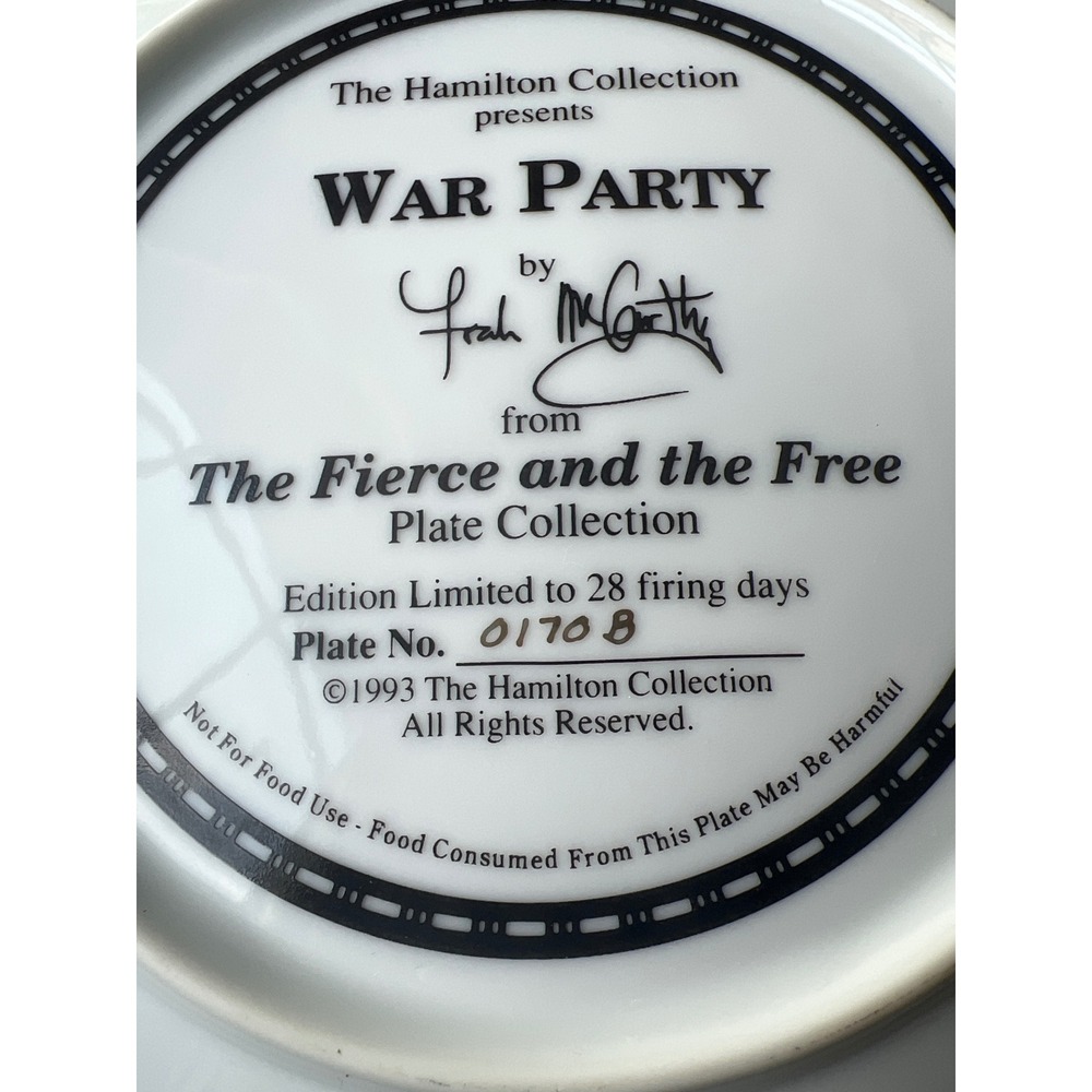 1993 Hamilton Collection "War Party" Plate by Stan McCarthy - Picture 3 of 4